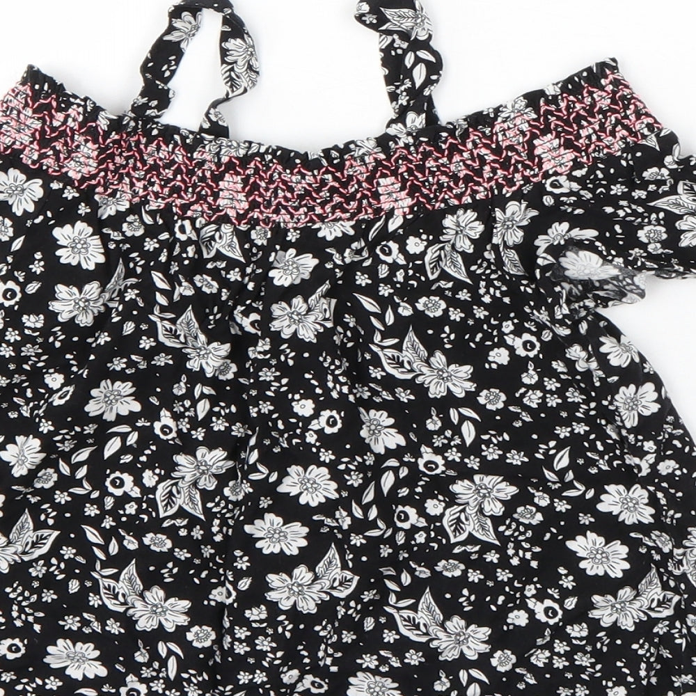 I LOVE GIRLSWEAR Girls Black Floral  Basic Blouse Size 9 Years