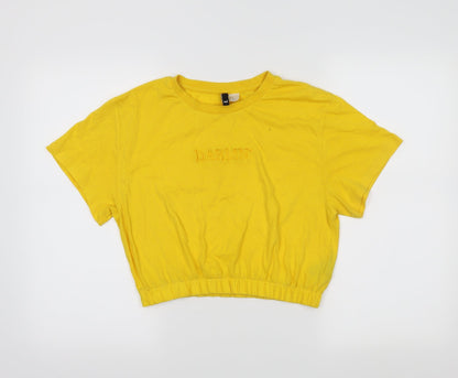 Preloved H&M Womens Yellow   Cropped T-Shirt Size M - Front