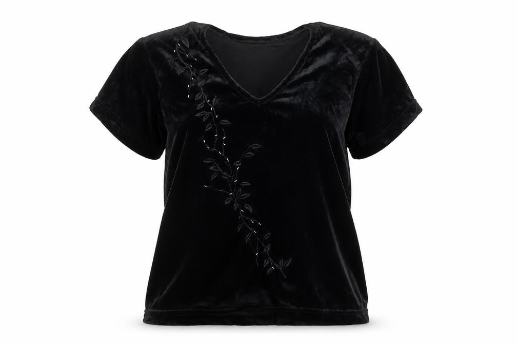 Anna Morella Womens Black Floral  Basic T-Shirt Size 14