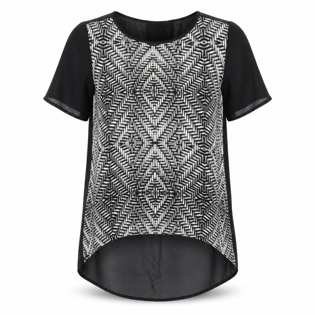 George Womens Black Geometric  Basic T-Shirt Size 8