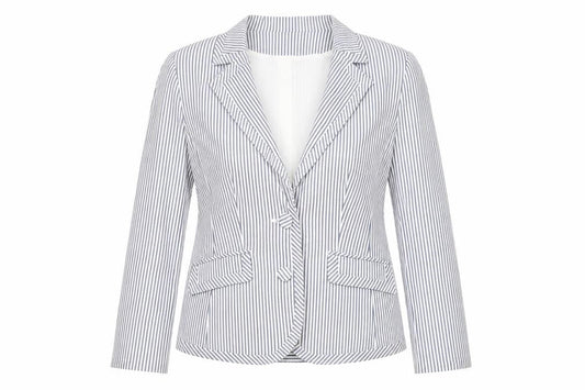 KappAhI Womens White Striped  Jacket Blazer Size 12