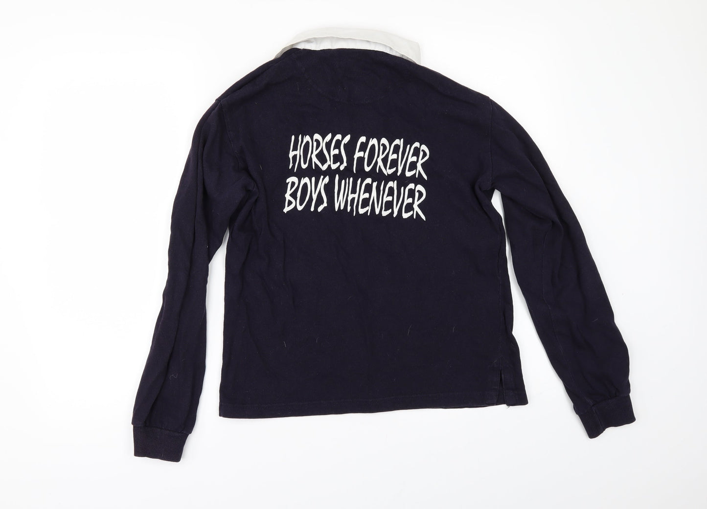 Front Row Womens Blue   Basic Polo Size M  - HORSES FOREVER BOYS WHATEVER
