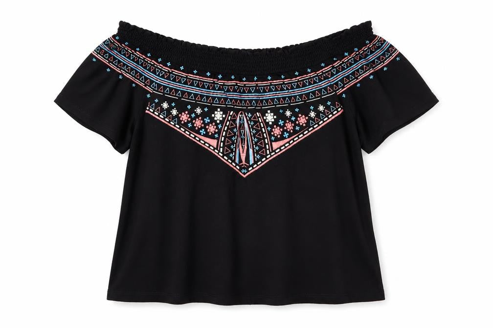 Primark Womens Black Geometric Jersey Basic Blouse Size 8