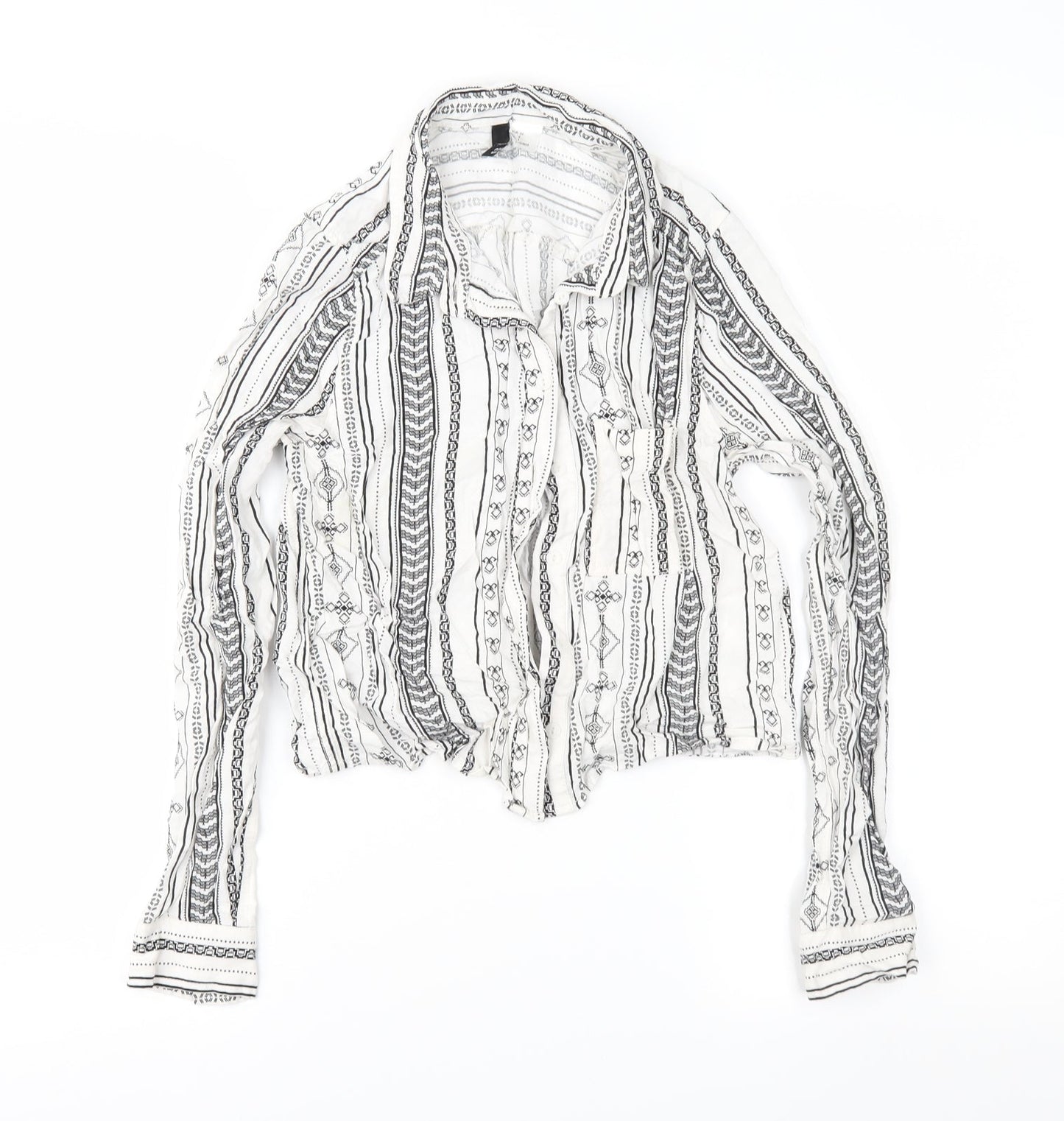 Divided Womens White Geometric  Basic Button-Up Size 6