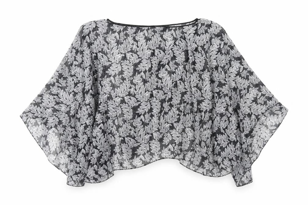 Preworn Womens Black Floral Chiffon Basic Blouse One Size  - Cape