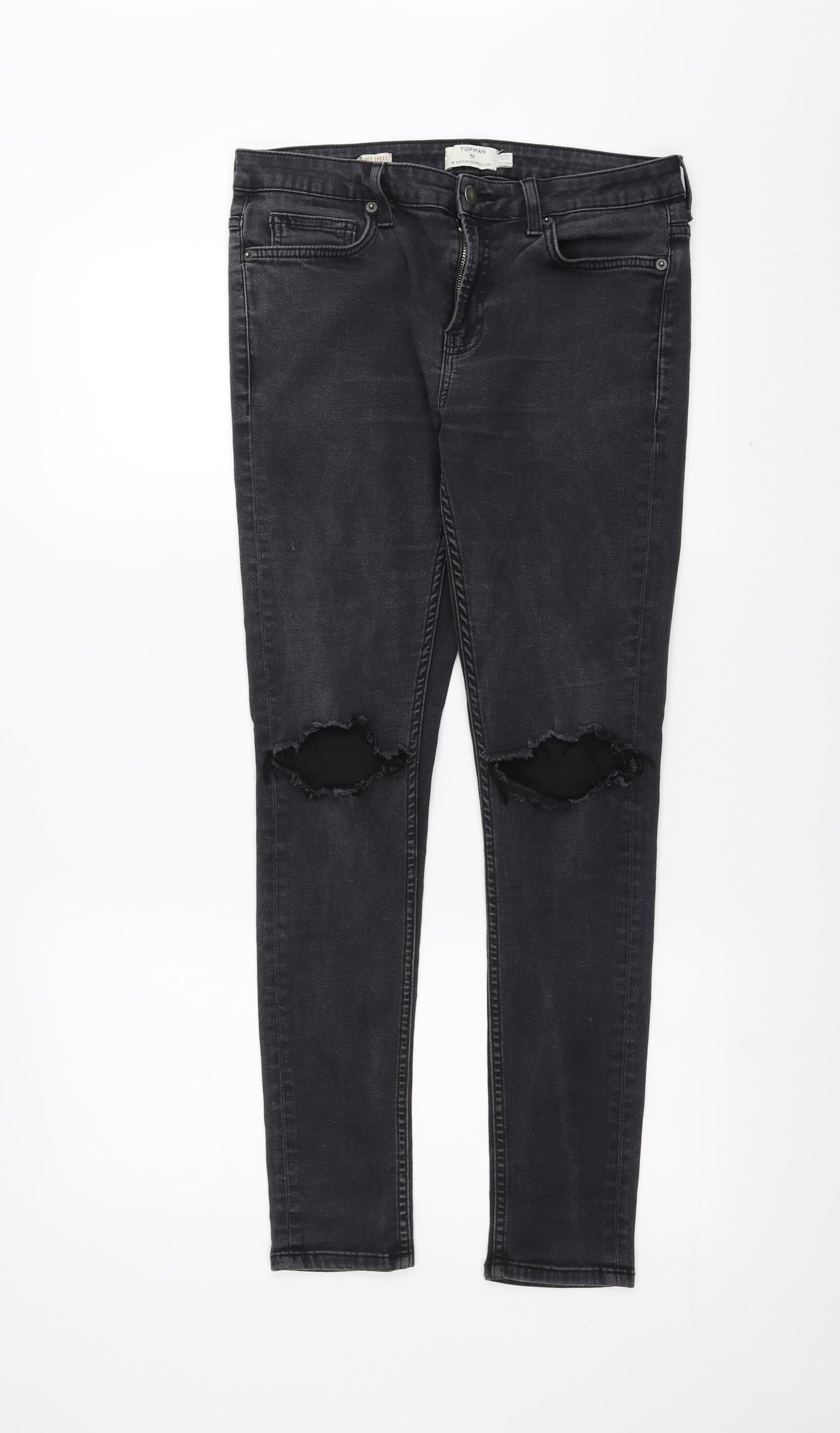 Topman Womens Grey  Denim Skinny Jeans Size 34 in L29 in - distressed