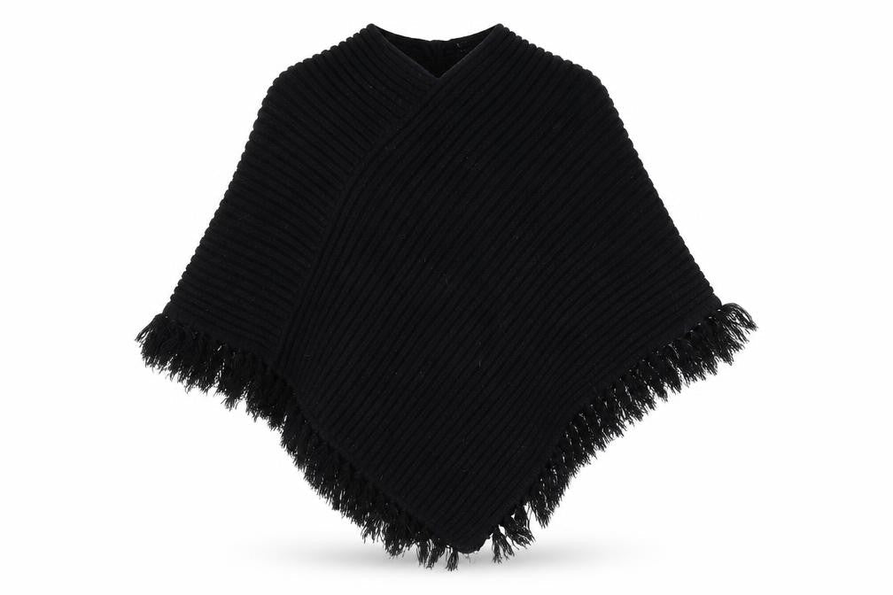 Nouveau Edition Womens Black   Cape Jumper One Size  - fringe detail