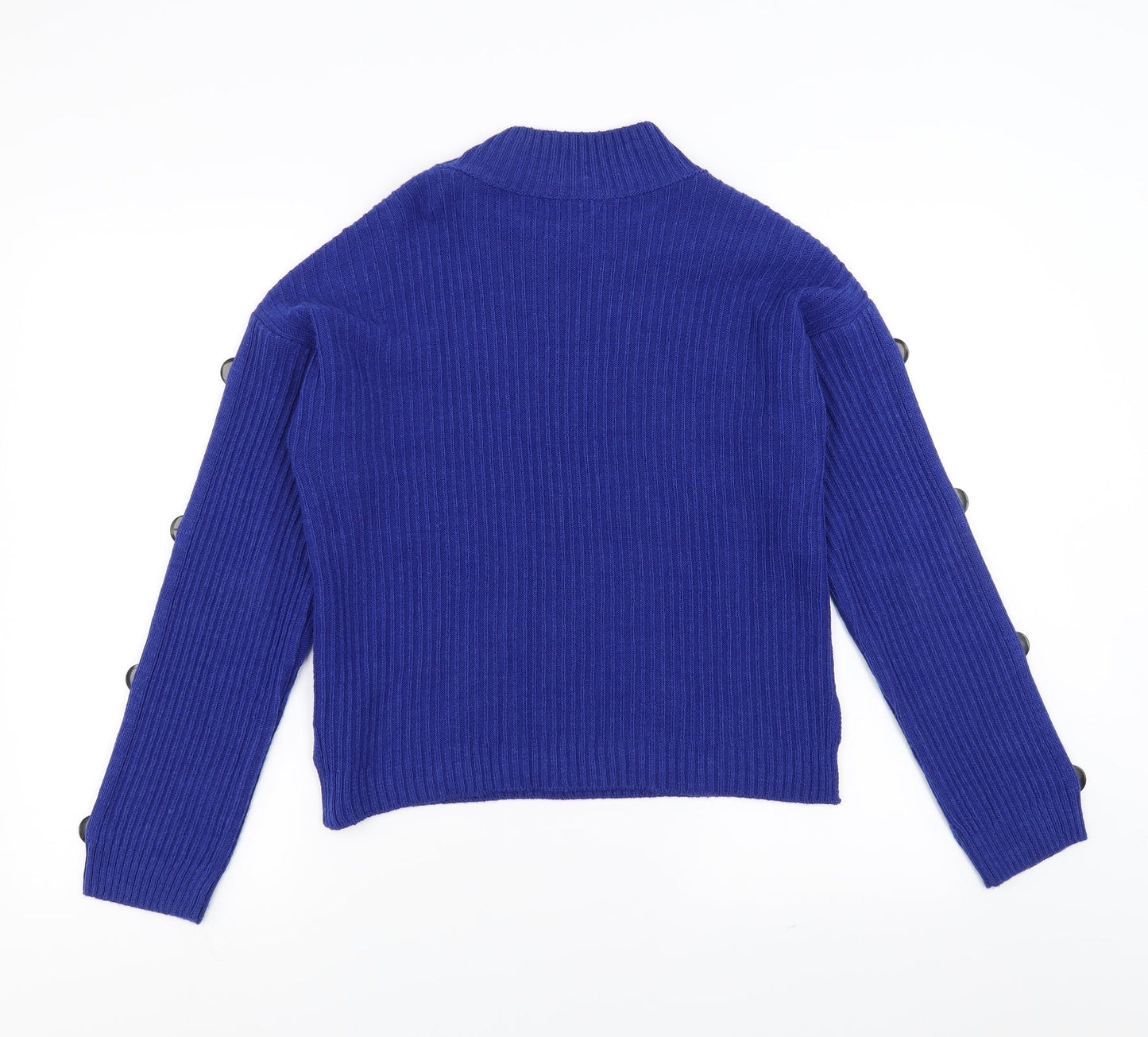 Primark Womens Blue   Pullover Jumper Size S  - Button Sleeve Detail