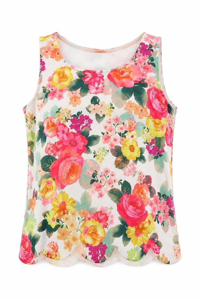 Quiz Womens White Floral  Basic Tank Size 6