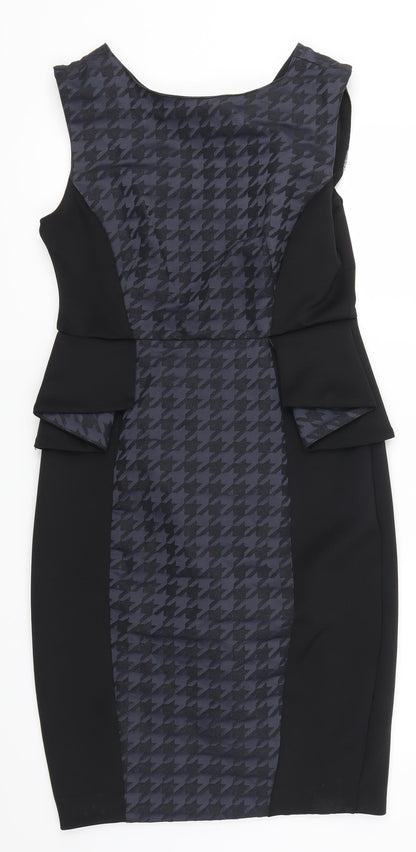 Additional front view of Atmosphere women’s blue herringbone pencil dress, size UK 12