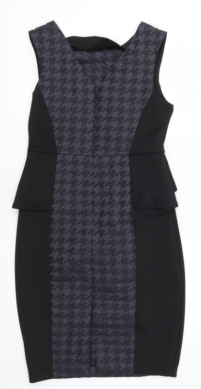 Back view of Atmosphere women’s blue herringbone pencil dress, size UK 12