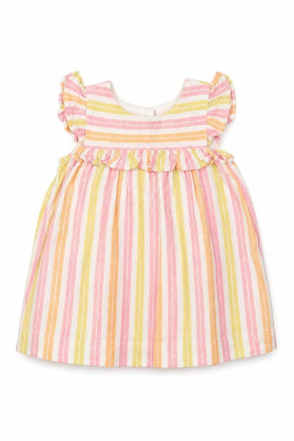 Front view of Baby Gap girls’ multicoloured striped fit & flare, size 6-9, months