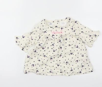 Preloved Primark Girls White Animal Print  Basic T-Shirt Size 6-9 Months - Front