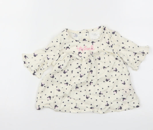Primark Girls White Animal Print  Basic T-Shirt Size 6-9 Months