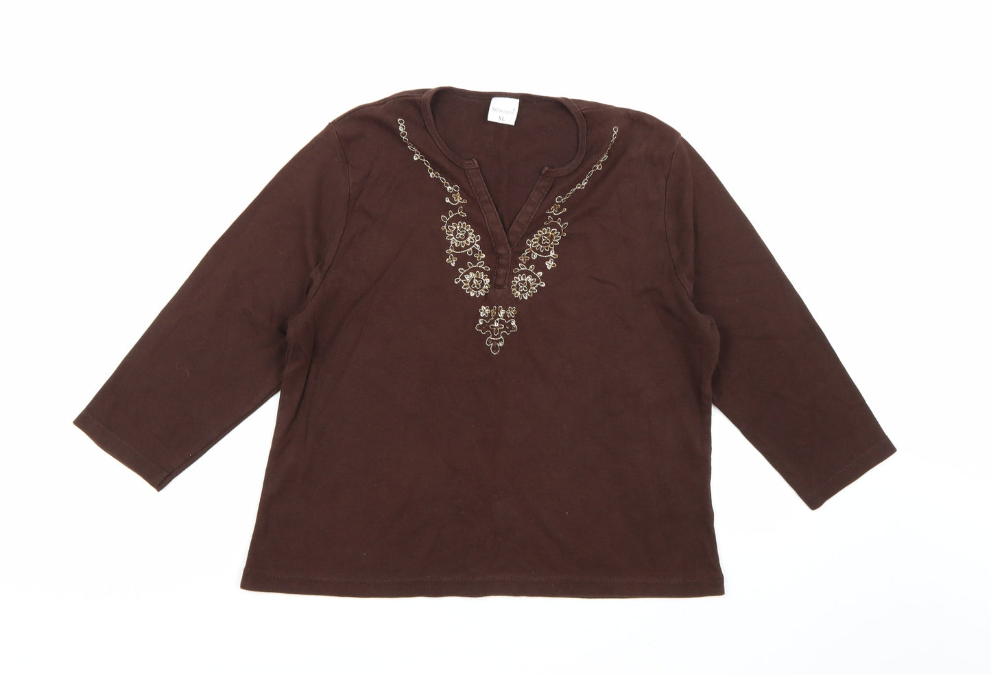 Reflections Womens Brown   Basic Blouse Size XL