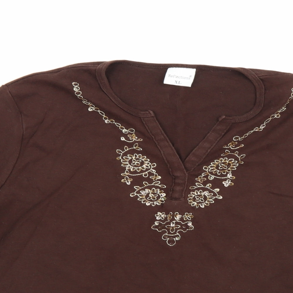 Reflections Womens Brown   Basic Blouse Size XL