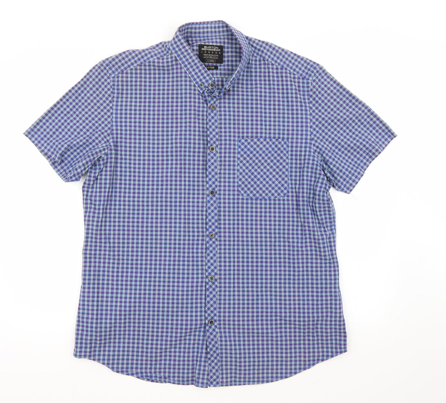 Burton London  Mens Blue Check   Button-Up Size XL