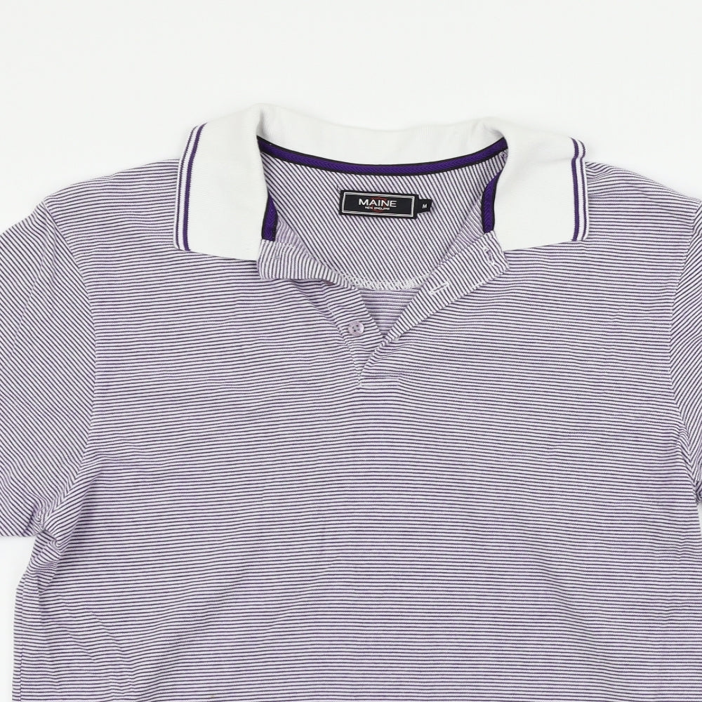 Maine Womens Blue Striped  Basic Polo Size M