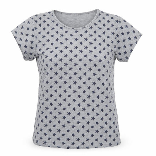 Luna Loves Womens Grey Geometric Jersey Basic T-Shirt Size S  - Stars