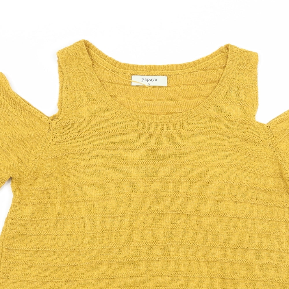 Papaya Womens Yellow  Knit Pullover Jumper Size 12