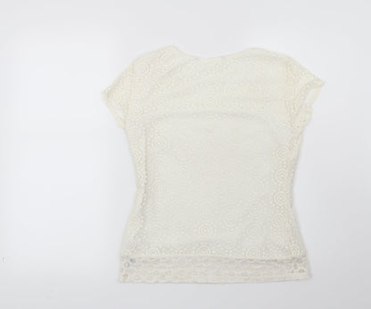 Preworn Womens Beige Geometric  Basic T-Shirt Size 8