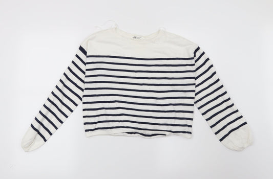 H&M Girls White Striped  Pullover Jumper Size 11-12 Years