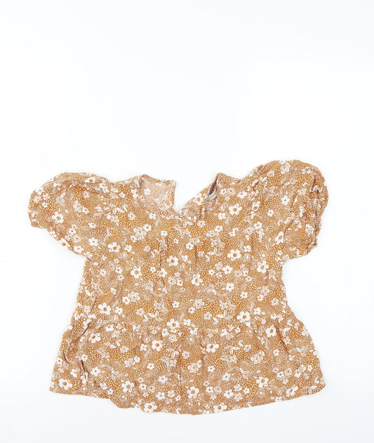 George Girls Brown Floral  Basic Blouse Size 7-8 Years