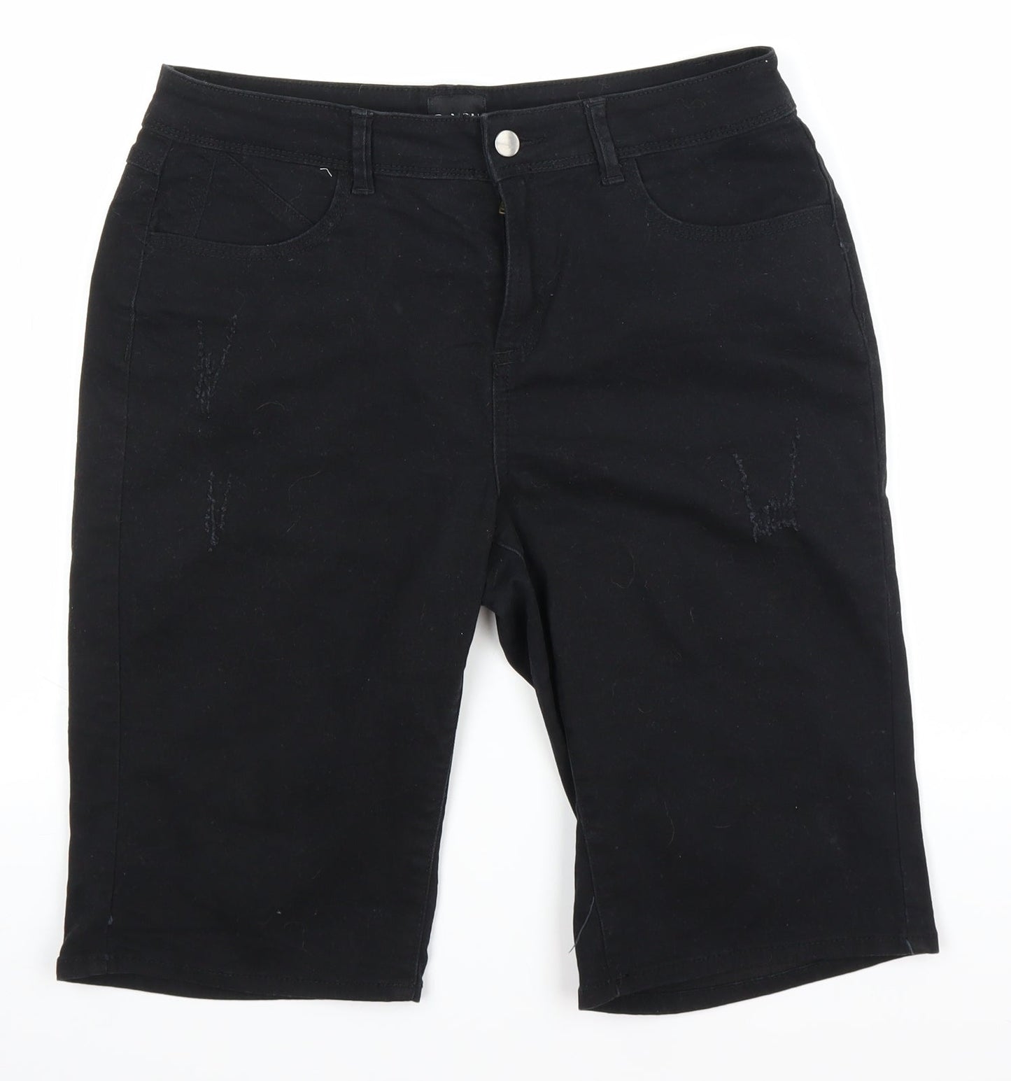 B.You Womens Black  Denim Chino Shorts Size 12 - Distressed