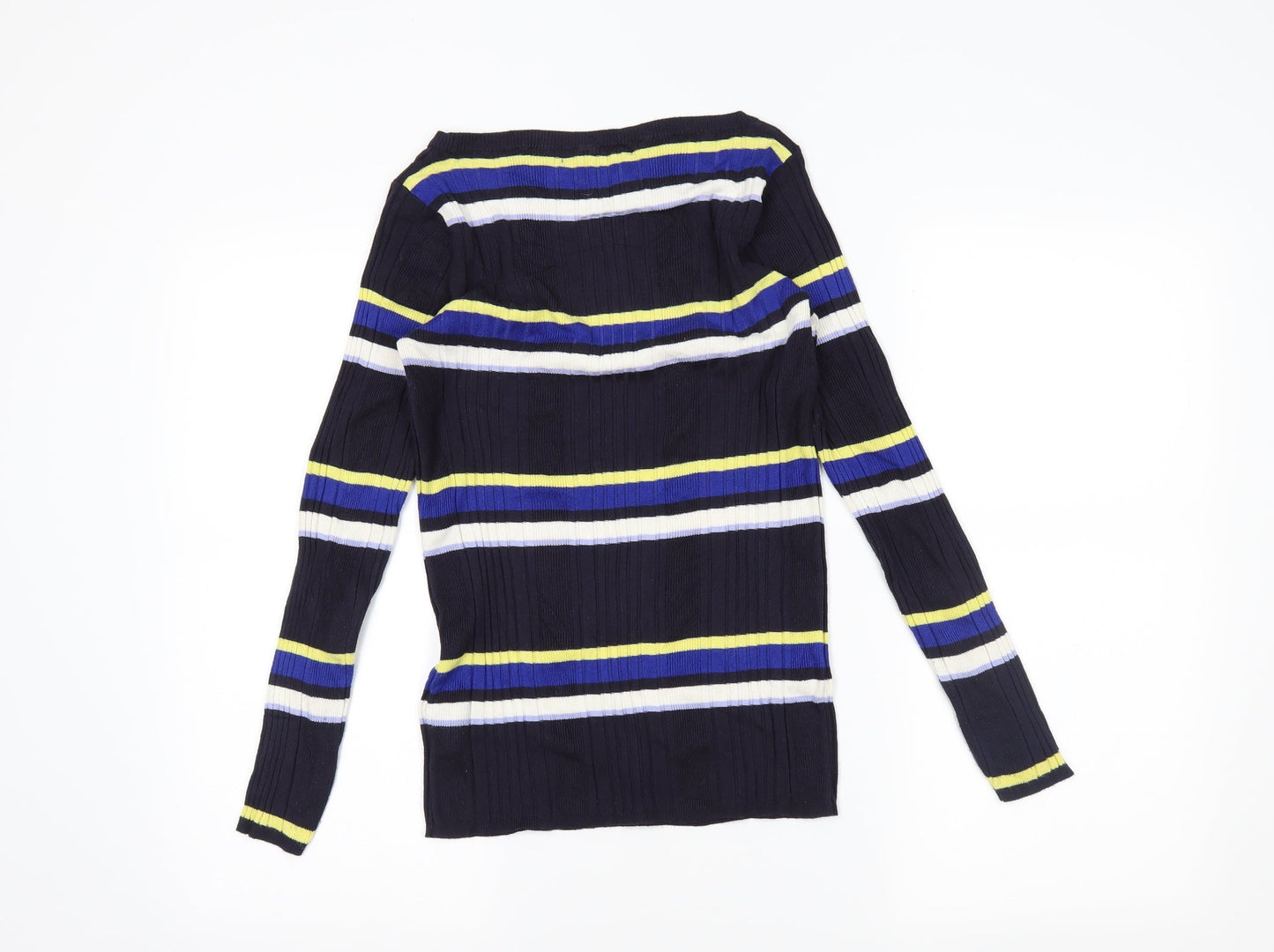 M&S Womens Black Striped  Pullover Jumper Size 12