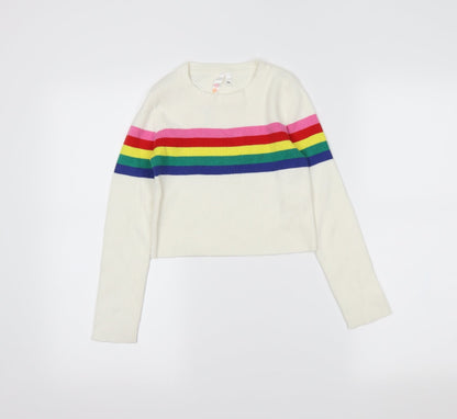 Malibu Girls Ivory Striped  Pullover Jumper Size M