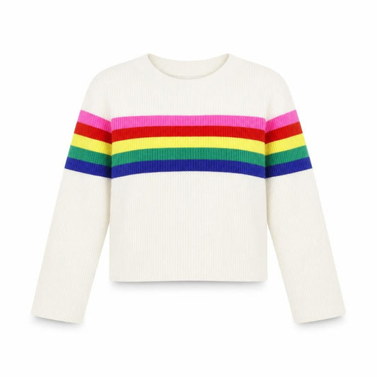 Malibu Girls Ivory Striped  Pullover Jumper Size M