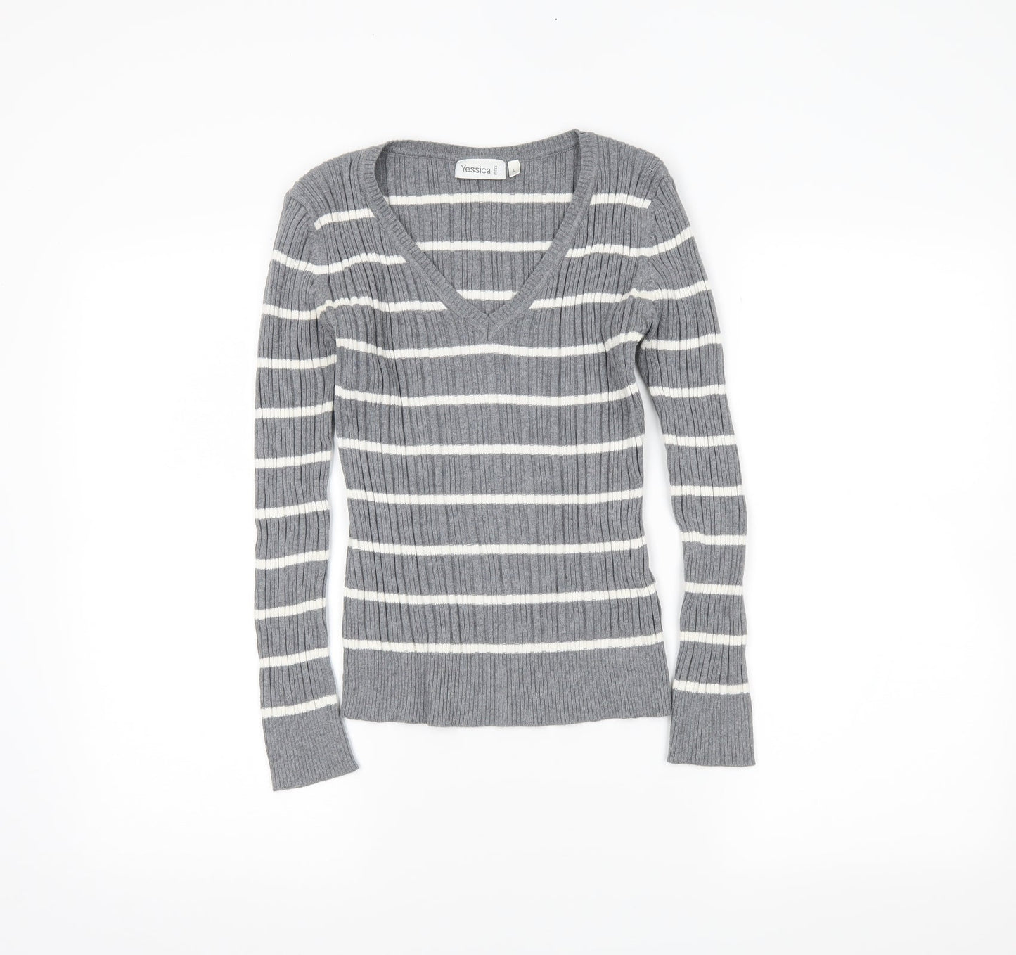Yessica Womens Grey Striped  Tunic Jumper Size L