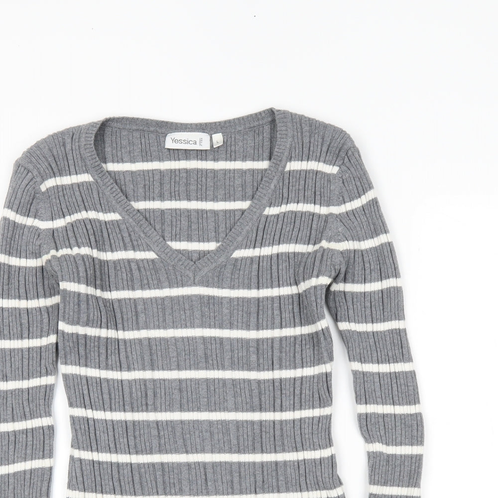 Yessica Womens Grey Striped  Tunic Jumper Size L