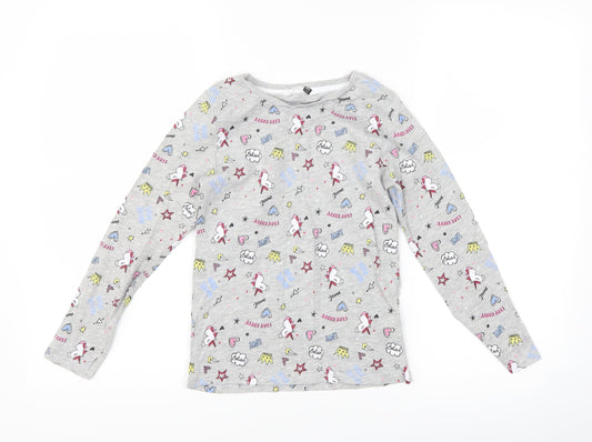 pep & Co Girls Grey   Basic T-Shirt Size 7-8 Years  - unicorn
