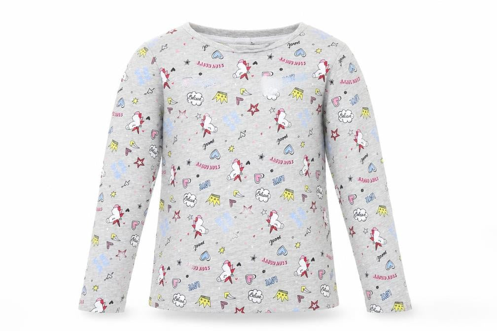 pep & Co Girls Grey   Basic T-Shirt Size 7-8 Years  - unicorn