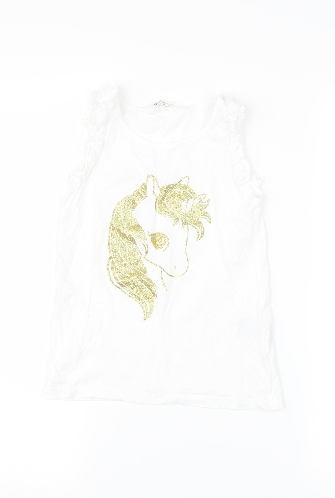 H&M Girls White   Basic T-Shirt Size 7-8 Years  - unicorn