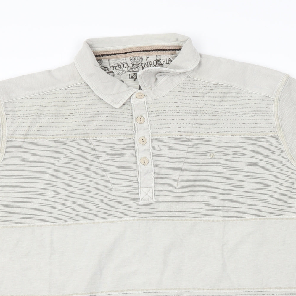 RJR.John Rocha Mens Beige Striped   Polo Size XL