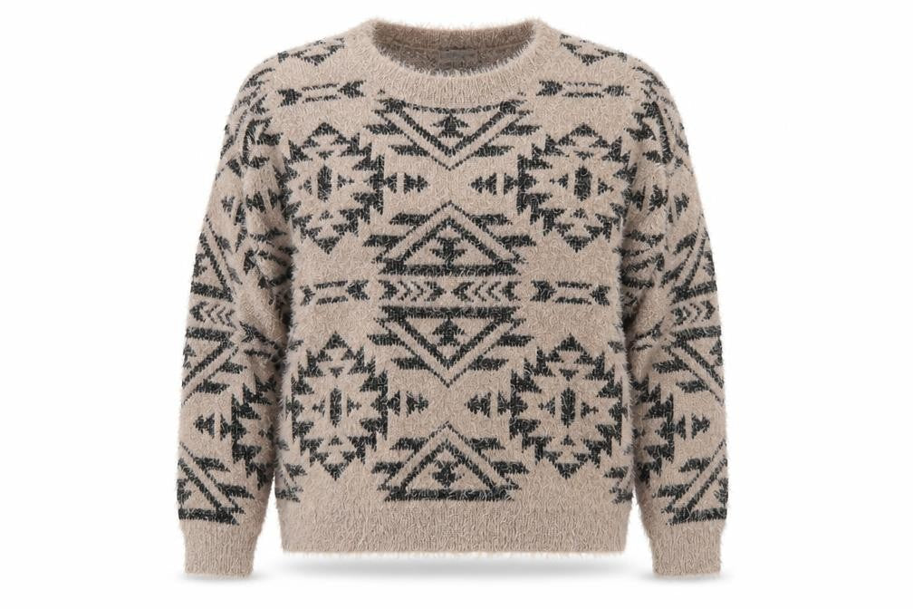 Marks & Spencer Womens Brown Geometric Knit Pullover Jumper Size 14