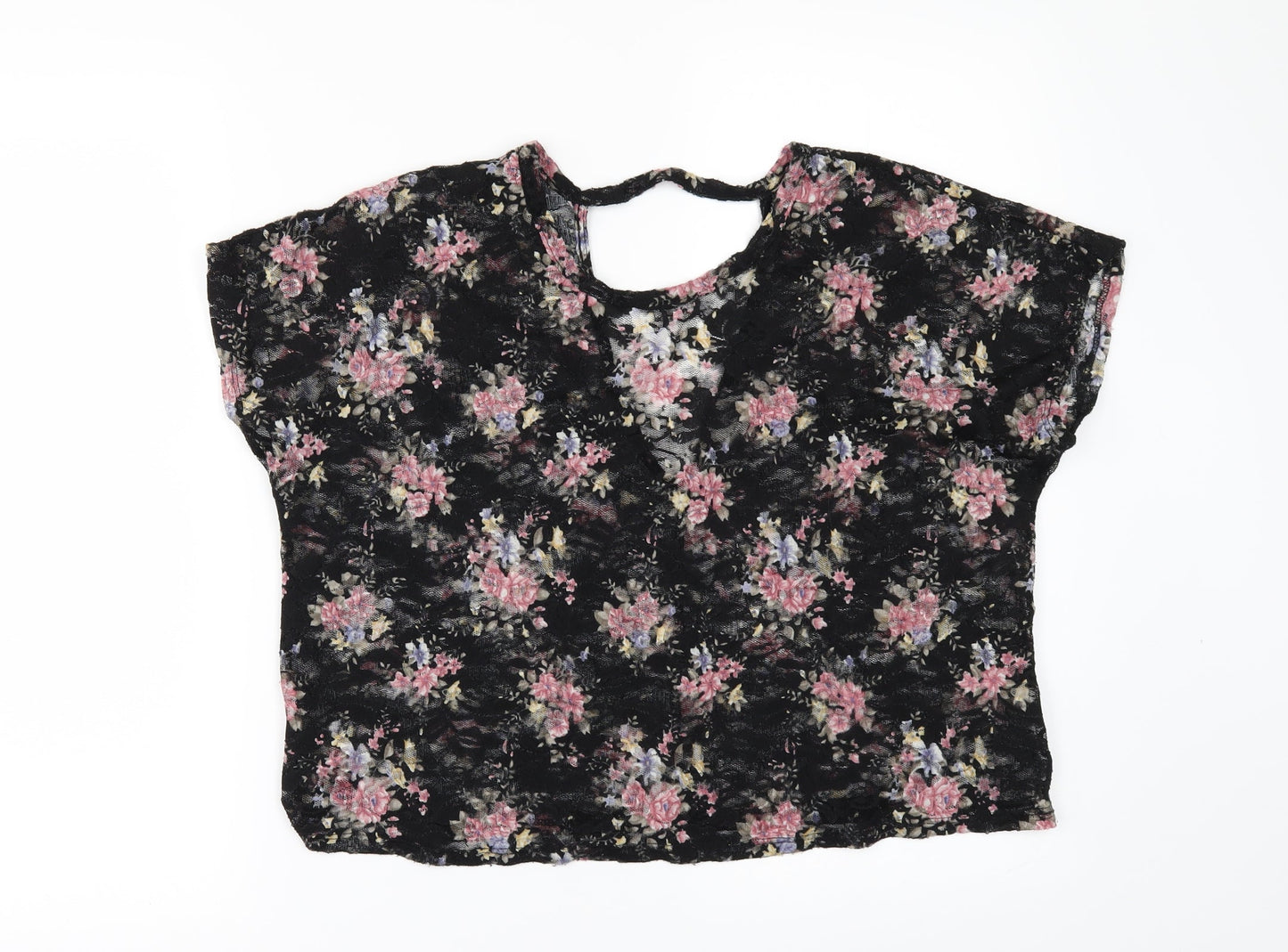 Pins & Needles Womens Black Floral  Basic T-Shirt Size M  - see through