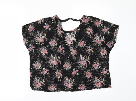 Pins & Needles Womens Black Floral  Basic T-Shirt Size M  - see through