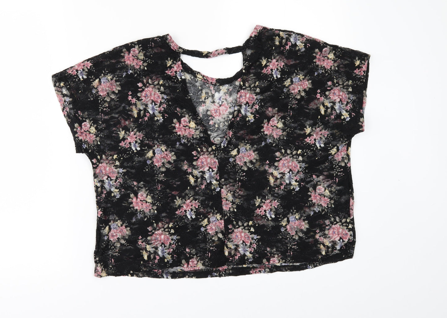 Pins & Needles Womens Black Floral  Basic T-Shirt Size M  - see through