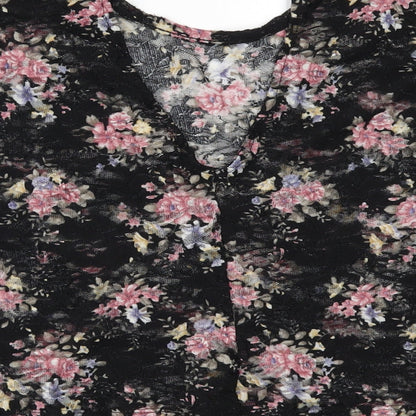 Pins & Needles Womens Black Floral  Basic T-Shirt Size M  - see through
