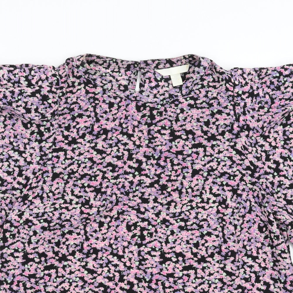H&M Womens Purple Floral  Basic Blouse Size L