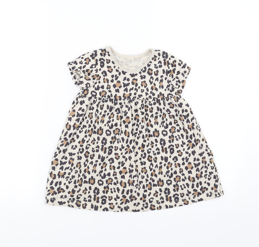 George Girls Beige Animal Print  T-Shirt Dress  Size 18-24 Months