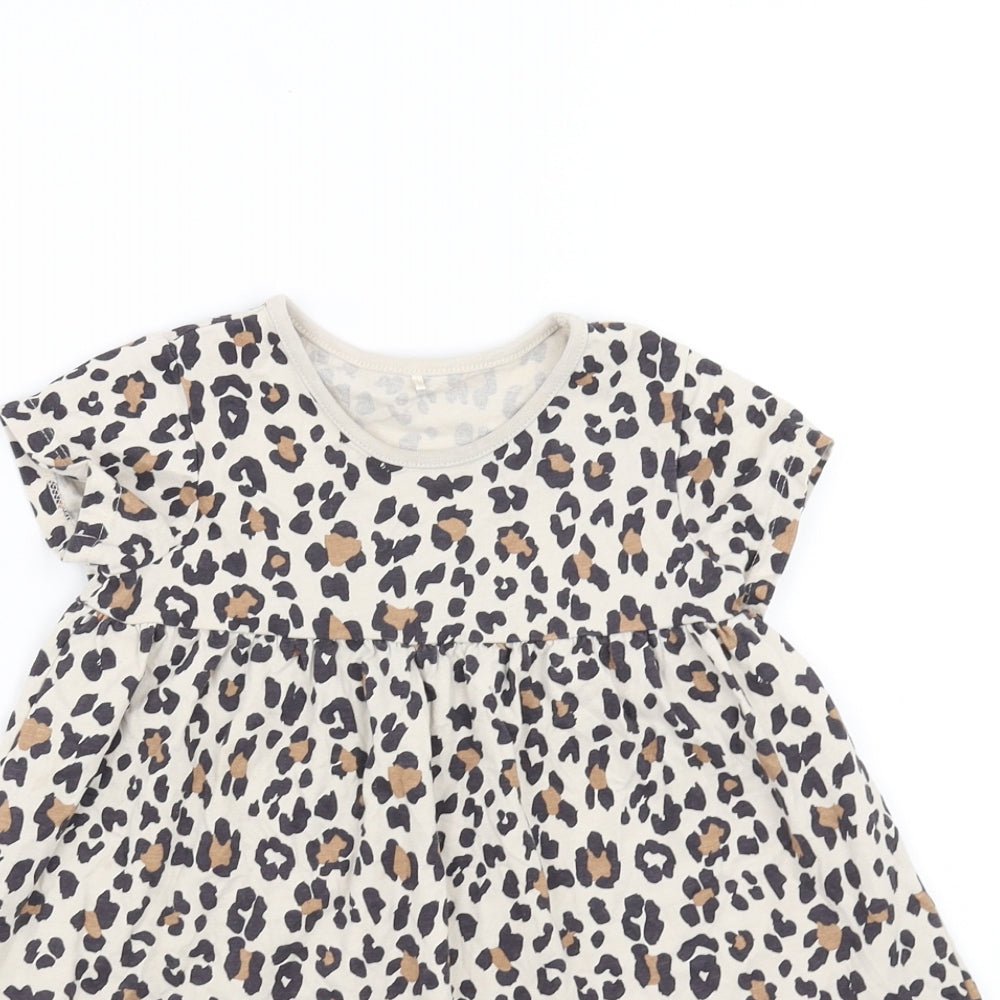 George Girls Beige Animal Print  T-Shirt Dress  Size 18-24 Months