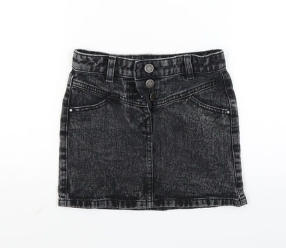 Preloved NEXT Girls Black  Denim Mini Skirt Size 7 Years - Front