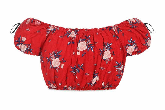 Divided by H&M Womens Red Floral  Cropped T-Shirt Size M