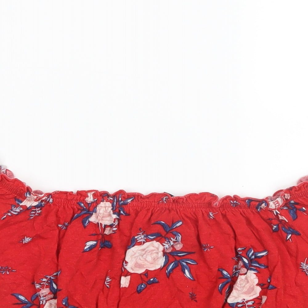 Divided by H&M Womens Red Floral  Cropped T-Shirt Size M