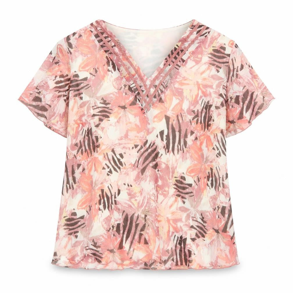 Bonmarché Womens Pink Geometric Mesh Basic Blouse Size 16