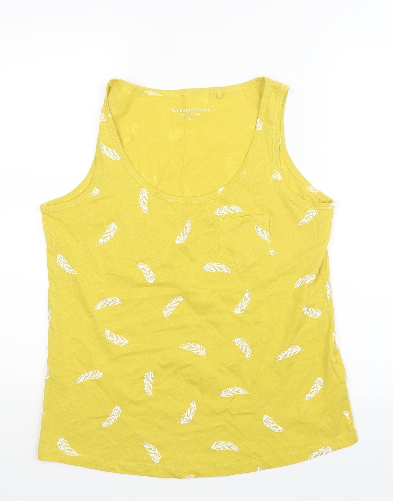 Principles Womens Yellow   Basic Tank Size 12  - Feather Print